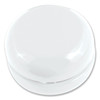 A clear plastic yo-yo with a smooth surface and rounded edges.