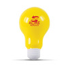 A stress-relief toy shaped like a yellow light bulb, featuring the logo "ACME SERVICE" in red.