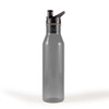 A drink bottle featuring a sleek transparent design with a black flip-top lid and straw.