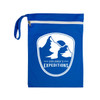 A blue Cosi Wet Bag featuring a white logo with mountains and a sun. It has a zip closure and a handle.