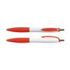 A set of two Mac Pens featuring a white body with a textured red grip and matching click mechanism.