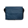 A navy blue bag with a zip closure, featuring black accents and a smooth finish. It has a simple design and no visible branding.