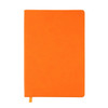 An orange Genesis A5 Notebook featuring a textured cover and a ribbon bookmark.