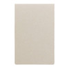 A stack of beige sticky notes with rounded corners, featuring a simple design and texture.