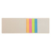 A set of sticky notes in various colors including pink, blue, green, and orange, housed in a beige holder.