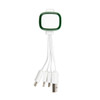 A green and white 3 in 1 charging cable with multiple connectors for various devices. It features a branding logo.