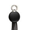 A round black charging cable with a metallic clip at the top. The cable features a braided design.