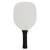 A pickleball paddle with a solid white surface and a textured black handle.