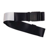 A luggage strap featuring a sleek black design with a silver accent and a secure buckle closure.