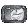 A grey cooler bag with a spacious, insulated interior. The bag features a zippered closure and a smooth, shiny lining.