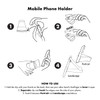A graphic illustrating the use of a Grip Clip Phone Stand, featuring simple line drawings in black and white.
