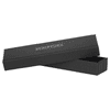 A black gift box designed for pens, featuring a sleek and minimalist design with a logo.