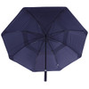 A navy blue vented tipless golf umbrella with a sturdy frame and a sleek design. It features a branding logo.