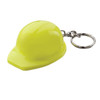 A yellow hard hat keyring with a silver keychain attachment. It has a shiny finish and a rounded design.