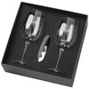 A wine glass set featuring two clear 430ml glasses, presented in a black box with a silver corkscrew.