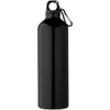A drink bottle made of black aluminium, featuring a carabiner and a sleek, minimalist design.