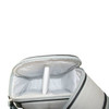 A grey cooler bag with two compartments, featuring a white divider inside. The interior is insulated and lined.
