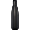 A drink bottle in matte black finish, featuring a sleek, insulated design and a lid. It has a branding logo.