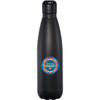 A drink bottle featuring a sleek black design with a colourful logo. It has a vacuum insulated structure and a 760ml capacity.