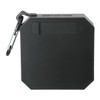 A black octagonal waterproof Bluetooth speaker with a carabiner clip attached.