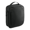 A black RPET headphone and tech case with a zip closure and a carry handle. It features a textured surface and a logo.