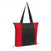Avenue Tote Bag featuring a bold red and black design, with a spacious main compartment and sturdy shoulder straps.