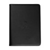 A black imitation leather zip compendium featuring a logo on the front, suitable for office and business use.