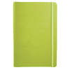 A green Ambassador Bound JournalBook with a smooth cover and an elastic closure. It features a simple design and branding.