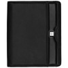 A black Nappa leather A4 zippered compendium featuring a side pocket and logo branding.