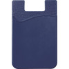 A navy silicone card wallet with a textured design and a logo on the surface.