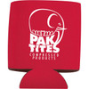 A collapsible can insulator in red, featuring an elephant graphic and a logo. Suitable for 350ml drink cans.