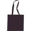 A black tote bag with two long handles and a simple, plain design. It features a branding logo.