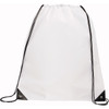 A large white drawstring sportspack with black accents and a logo, suitable for various uses.
