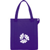 A purple insulated tote bag featuring a leaf design and sturdy handles, suitable for grocery shopping.