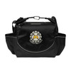 A black cooler bag with multiple compartments and a logo on the front. It features adjustable straps for carrying.