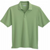 A short sleeve polo shirt in a light green colour, featuring a collar and a logo on the front.