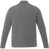 A men's long sleeve polo shirt in grey with a collar and an attached logo on the back.