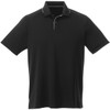 A black short sleeve polo shirt featuring a contrasting collar and a logo on the chest.