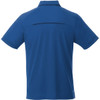 A blue men's short sleeve polo shirt with a clean design and branding on the back.