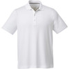 A white short sleeve polo shirt featuring a collar and a logo. Available in men's sizes.