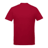 A red short sleeve tee for men, featuring a plain back and a logo on the label.