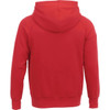 A red men's fleece hoody with a hood and a plain back design, featuring a logo.