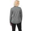 A women's long sleeve polo shirt in grey, featuring a subtle logo on the back.