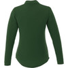 Long sleeve polo shirt for women in a rich green colour, featuring a collar and a logo on the back.