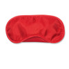 A bright red eye mask featuring a smooth fabric design, ideal for blocking light.