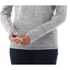 A women's grey knitted jumper with long sleeves featuring thumbholes. The design offers a comfortable fit.