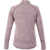 A knitted women's jumper in a maroon heather colour with a half-zip and long sleeves, featuring a branding logo.