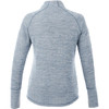 A women's half-zip jumper in a light blue knitted fabric, featuring a logo on the back.