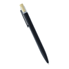 A black recycled aluminium pen with a bamboo clicker and a silver clip, featuring a simple design.