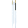 Recycled aluminium pen with bamboo clicker in white. Features a logo and sleek, minimalist design.